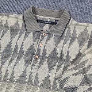 Jhane Barnes Polo Shirt Mens XL Gray Geometric Knit 100% Cotton Casual
